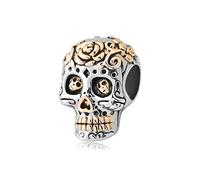 LSxAB Ciondolo a forma di teschio con croce color oro, compatibile con braccialetti Pandora, Rame, Nessuna pietra preziosa