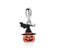 LSxAB Ciondolo a forma di zucca di pipistrello di Halloween, compatibile con braccialetti Pandora, Rame, Nessuna pietra preziosa