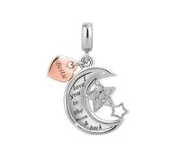 LSxAB Ciondolo con scritta "I Love You to the Moon and Back", a forma di luna e stella, per mamma, figlia, familiari, compatibile con braccialetti Pandora, Rame, Nessuna pietra preziosa