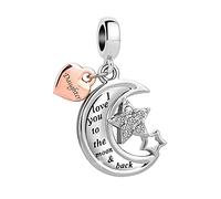 LSxAB Ciondolo con scritta "I Love You to the Moon and Back", a forma di luna e stella, per mamma, figlia, familiari, compatibile con braccialetti Pandora, Rame, Nessuna pietra preziosa