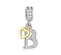LSxAB Ciondolo scintillante a forma di lettera A-Z, per braccialetti e collane Pandora, a forma di cuore, in argento, con iniziale dell'alfabeto, idea regalo per donne, Rame, Nessuna pietra preziosa