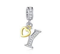 LSxAB Ciondolo scintillante a forma di lettera A-Z, per braccialetti e collane Pandora, a forma di cuore, in argento, con iniziale dell'alfabeto, idea regalo per donne, Rame, Nessuna pietra preziosa