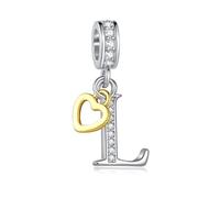 LSxAB Ciondolo scintillante a forma di lettera A-Z, per braccialetti e collane Pandora, a forma di cuore, in argento, con iniziale dell'alfabeto, idea regalo per donne, Rame, Nessuna pietra preziosa