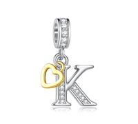 LSxAB Ciondolo scintillante a forma di lettera A-Z, per braccialetti e collane Pandora, a forma di cuore, in argento, con iniziale dell'alfabeto, idea regalo per donne, Rame, Nessuna pietra preziosa