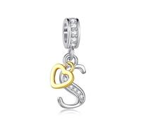 LSxAB Ciondolo scintillante a forma di lettera A-Z, per braccialetti e collane Pandora, a forma di cuore, in argento, con iniziale dell'alfabeto, idea regalo per donne, Rame, Nessuna pietra preziosa