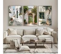 LSYALUCK 3 stampe su tela con paesaggio mediterraneo, poster vintage, viaggi in Italia, stampe artistiche sulla natura, decorazioni per la casa, poster artistico 30x42cm12x17 pollic*3cornice interna