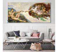 LSYALUCK Affresco del soffitto della Cappella Sistina di Michelangelo, Creazione di Adamo Stampa poster su tela Immagine artistica da parete per soggiorno 80x160 cm (32x63 pollici) Senza cornice