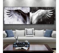 LSYALUCK Ali retrò in bianco e nero Decorazioni per la casa Dipinto su tela Poster e stampe Immagine di ali vintage per la decorazione del soggiorno 80x175 cm (32x69 pollici) cornice interna