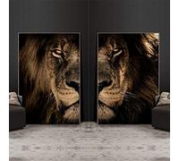 LSYALUCK Animali Quadri su tela Testa di leone africano selvaggio Dipinti sul muro Poster e stampe Dipinti di leoni Decorazioni per la casa 40x65 cm (16x26 pollici) x2 cornice interna