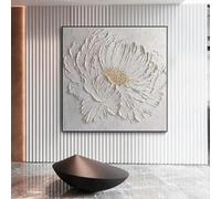 LSYALUCK Arte murale classica scandinava 3D grande fiore bianco dipinto a olio HD su tela poster stampa casa camera da letto soggiorno decorazione 80x80cm (32x32 pollici) senza cornice