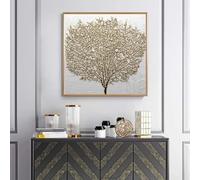 LSYALUCK Dipinto su tela astratto albero dorato Wall Art Pittura moderna minimalista Poster e stampe Immagini decorative quadrate per soggiorno 70x70 cm (28x28 pollici) cornice interna