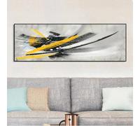 LSYALUCK Dipinto su tela Minimalista nero e giallo astratto Poster e stampe Immagini da parete per soggiorno Decorazione nordica 80x180 cm (32x71 pollici) cornice interna