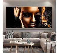 LSYALUCK Dipinto su tela Ritratto Donna africana nera Arte murale Donna africana Labbra dorate Poster e stampe su tela Decorazione murale Immagine artistica (40x80cm(16x32 pollici cornice interna)