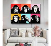 LSYALUCK Espressione della scimmia Graffiti Art Dipinti su tela sul muro Poster e stampe Animali Volti Immagini di Street Art Immagini 60x100 cm (24x39 pollici) Senza cornice