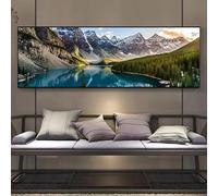 LSYALUCK Grande formato paesaggio dipinto su tela lago foresta montagna paesaggio stampa artistica poster per camera da letto arredamento immagine (60x170cm(24x67 pollici cornice interna)