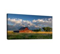 LSYALUCK Grande tela artistica da parete Grand Teton Old Barn, quadri incorniciati, stampe, dipinti per soggiorno, camera da letto, arredamento astratto per la casa (50x105cm/cornice interna)