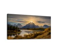 LSYALUCK Grande tela artistica da parete, grande sole che inizia a tramontare, quadri, stampe per soggiorno, camera da letto, decorazione astratta per la casa (60x120cm/cornice interna)