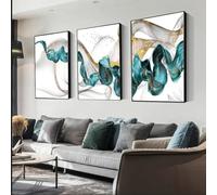 LSYALUCK Pittura su tela Astratta Nastro verde blu Poster Stampa Moda Lusso Immagine di arte della parete Nordic Home Living Room Decor 50x70 cm (20x28 pollici) x3 cornice interna