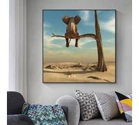 LSYALUCK Quadro moderno e divertente con elefantino e ombra, su tela, dipinto nordico, poster, stampe per la cameretta dei bambini, decorazione per la casa (60x60cm/cornice interna)