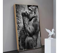 LSYALUCK Quadro su tela Gorilla dà il dito medio Poster e stampe Divertenti parodia di animali Scimmia Pittura per soggiorno Decor 60x110 cm (24x43 pollici) cornice interna