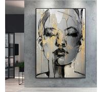 LSYALUCK Quadro su Tela Stampa su Tela Volto di Donne Schizzo Dipinti Donna in Nero e Oro Poster Moderno per Soggiorno Decorazione della Parete 80x120 cm (32x47 pollici) Senza Cornice