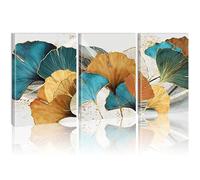 LSYALUCK Quadro su Tela Stampe Moda Astratta Foglie di Ginkgo Immagine Decorativa da Parete di Lusso per Soggiorno Camera da Letto Home Art Decor 50x70 cm (20x28 pollici) x3 cornice interna