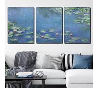 LSYALUCK Stampa artistica su tela con cornice a 3 pannelli, Ninfee 1906 di Claude Monet, opere d'arte, poster, quadri moderni, arredamento per la casa (20x30cm(8x12 pollici) x3/cornice interna)