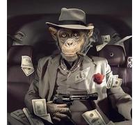 LSYALUCK Stampa artistica su tela moderna astratta con scimmia gorilla che fuma e poster per l'arredamento del soggiorno (50x50cm/cornice interna)