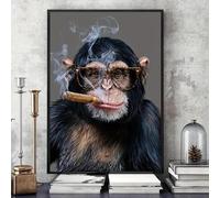 LSYALUCK Stampa su tela Scimpanzé Sigaro Arte della parete Tela Pittura Aorangutan Animali Poster e stampe per soggiorno Decorazioni per la casa 60x100 cm (24x39 pollici) Senza cornice