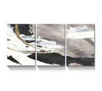 LSYALUCK Stampe su tela astratta, pittura astratta in bianco e nero con linee dorate, per soggiorno, camera da letto, arredamento per la casa (60x95cm(24x37 pollici) x3/cornice interna)