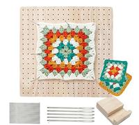 Lsydgn Tavola di blocco per Granny Square, 23,5 x 23,5 cm Granny Square Spanner Wood, tavola di blocco per uncinetto,per progetti di maglia e uncinetto,con 20 aste in acciaio inox e 5 aghi