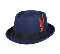 LSYHHXC Classico Cappello Fedora da Uomo e Donna, Casual, Nero, Pork Pie, con Piume, Vintage, Gentiluomo, Trilby, Berretto Jazz, Cappelli in Feltro(Blue)