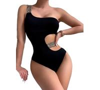 LSYHHXC Costume da bagno da donna in metallo con catena e spalla, un pezzo, scava fuori, body femminile, costume da bagno da bagno, Nero , S