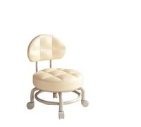 LSYHHXC Sgabello basso rotondo con ruote, girevole a 360°, for trucco, con schienale, puleggia, for cucina, barbiere, biblioteca, salone, garage(Beige)