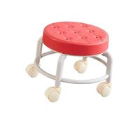 LSYHHXC Sgabello girevole basso con rotelle, robusto, piccolo, girevole a 360°, poggiapiedi, sgabello girevole basso, for saloni, casa, ufficio, garage, barbiere(Red)