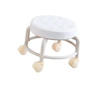 LSYHHXC Sgabello girevole basso con rotelle, robusto, piccolo, girevole a 360°, poggiapiedi, sgabello girevole basso, for saloni, casa, ufficio, garage, barbiere(White)