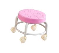 LSYHHXC Sgabello girevole basso con rotelle, robusto, piccolo, girevole a 360°, poggiapiedi, sgabello girevole basso, for saloni, casa, ufficio, garage, barbiere(Pink)