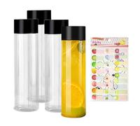 LSYYSL Quattro bottiglie cilindriche in plastica trasparente da 500 ml, un adesivo per frutta, bottiglia riutilizzabile per frappè, adatta per conservare tè, succhi di frutta e bevande fredde