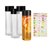 LSYYSL Quattro bottiglie cilindriche trasparenti da 400 ml, in plastica, con adesivo per frutta, adatte per conservare tè, succhi di frutta e bevande fredde