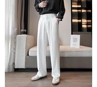 LSZA Pantaloni Larghi,Men Suit Pants Solid Full Baggy Casual Wide Leg Trousers for Men Black White Streetwear Oversize Pants Man L ElasticWaistWhite