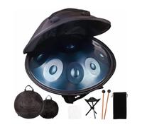 LSZMXI Handpan Drum Instrument, Oro, Re Minore 9 Note Tamburo A Mano In Acciaio Da 22'' Con Borsa Morbida, 2 Bacchette, Supporto, Per Meditazione E Rilassamento
