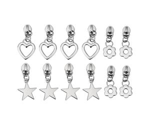 LT Easiyl 12 Pezzi Di Tirazip Per Cerniera 5# Cursore Per Cerniera Parte Di Ricambio Ciondolo Con Cerniera Cuore Stella Fiore Cerniera In Metallo Riparazione Per Cappotto Giacca Zaino Borse