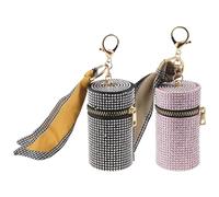 LT Easiyl 2 custodie per rossetto, in pelle, con strass, per lucidalabbra, con portachiavi, per profumo, smalto per unghie, rossetto, nero, rosa, Nero e rosa., 9.7×5.5cm