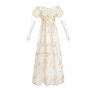 LTAKK Regency - Abito da donna con maniche a sbuffo con fusciacca, abito lungo floreale, vita impero, abito rinascimentale, elegante, maxi per matrimoni, gala, tea party, abiti da donna, Oro, S