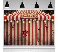 LTDKAEN 2,4 x 1,8 m Halloween Circo Sfondo Luci Glitter Strisce Rosse Circo Carnevale Clown Malvagio Creepy Halloween Party Decoration