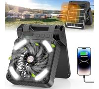 LTdlhFk Ventilatore da Campeggio Solare con Batteria Ricaricabile Integrata da 5200 mAh, Ventilatore da Esterno a Doppia Alimentazione, 4 velocità, per Uragani, Interruzioni di Corrente,Black
