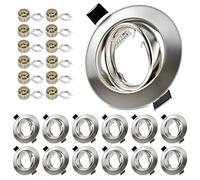 LteelDay Cornice Faretto Incasso Cartongesso,Portafaretto da Incasso Rotondo, Metallo Nichel Spazzolato,Orientabili a 30°, Ø 68-80mm, incl Portalampada GU10,Per 50mm LED e Alogeno,Set da 12