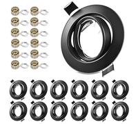 LteelDay Cornice Faretto Incasso Cartongesso,Portafaretto da Incasso Rotondo Nero,Orientabili a 30°, Ø 68-80mm, incl Portalampada GU10,Per 50mm LED e Alogeno,Set da 12