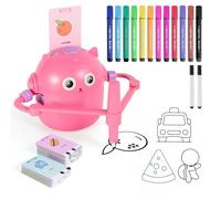 LTFIOON Drawing Robot, Robot da Disegno per Bambini con 100 Carte, Robots da Disegno Che Dipinge, idraw robots Magico Interattivo per Bambini&Bambine (Rosa)