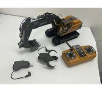 LTFIOON Escavatore RC 3-in-1 Telecomandato con Benna Artiglio e Trivella in Metallo 2.4GHz 14 Canali Rotazione 680° Luci LED e 2 Batterie Giocattolo Costruzione Regalo per Bambini 3-12 Anni